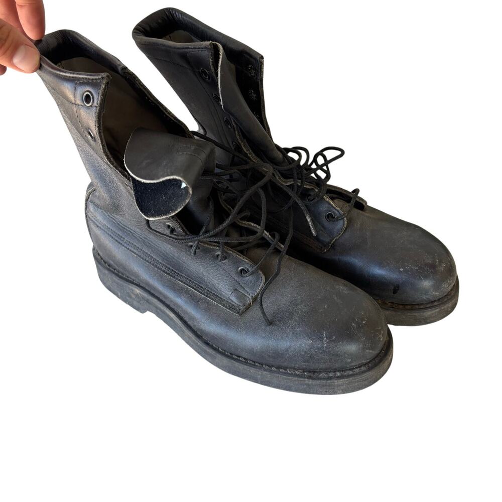 Vtg Addison Shoe Co Black Leather Combat Boots Steel Toe Mens Sz 8.5 R Biltrite